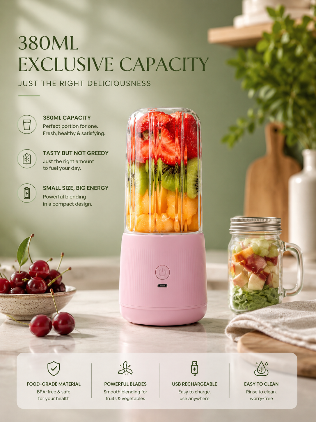 Tragbarer Mini Smoothie Mixer – Kabellos & Wiederaufladbar